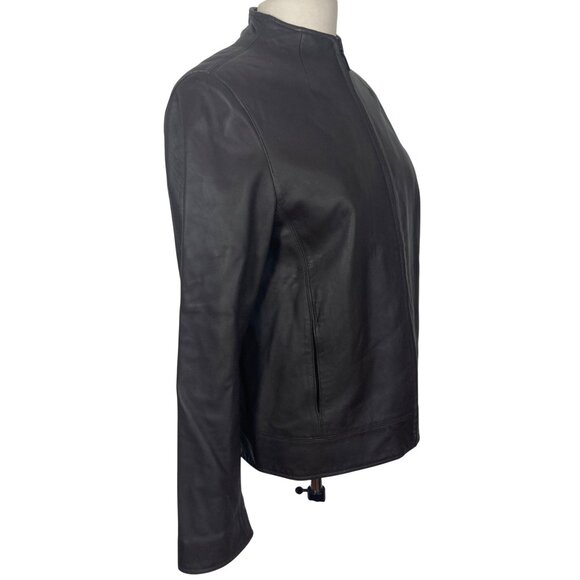 Lord & Taylor Womens Brown Leather Biker Jacket Medium Zip Front Classic Neutral - Picture 5 of 12